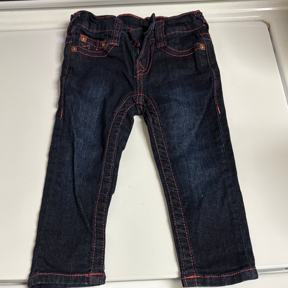 True Religion Kids Dark Blue Jeans with Pink Stitching 18m girls